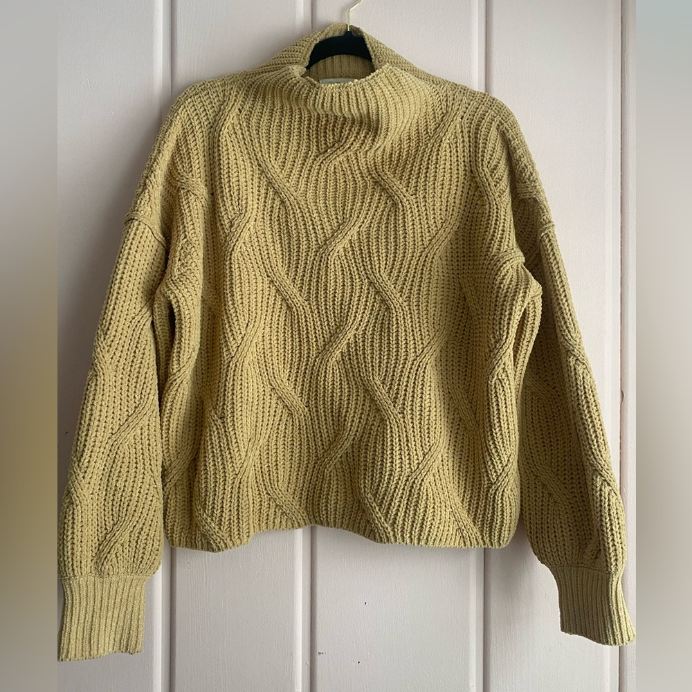 Poof! Cowl Neck Chenille Sweater - mustard